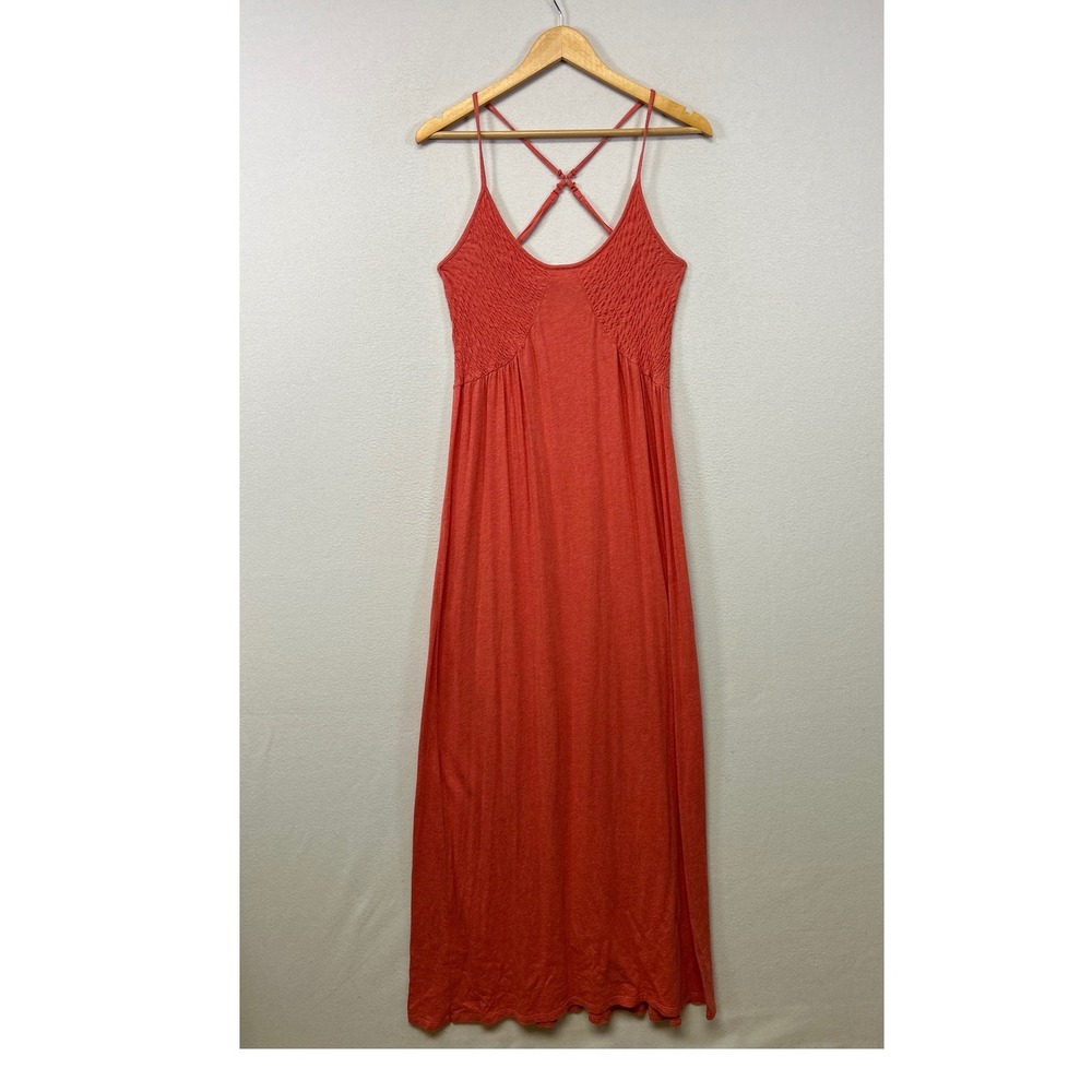 Boho Anthropologie Saturday Sunday Women‎ XS Coral Smocked Maxi Dress Strappy